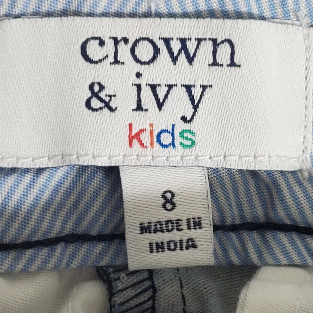 NWT Crown & Ivy Navy Floral Flat-Front Girl's Shorts Size 8 Adjustable Waist